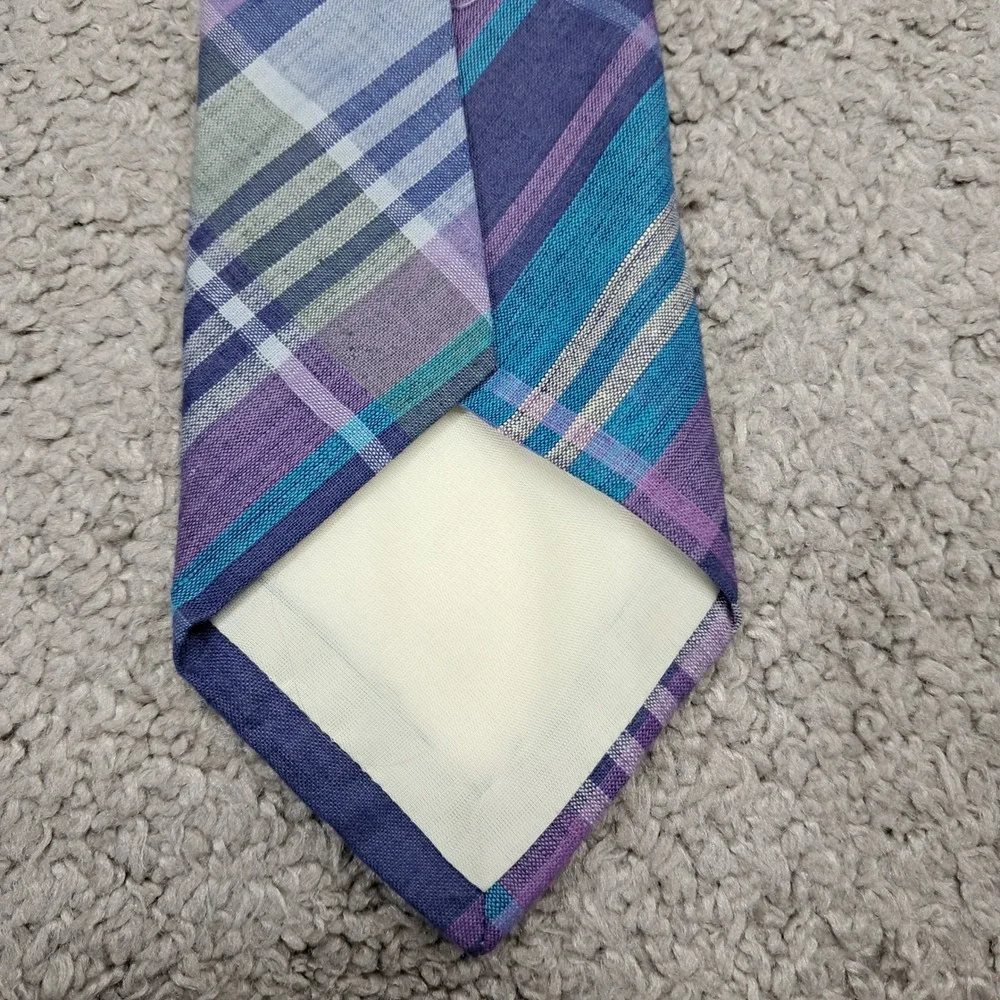 IZOD Mens Plaid Necktie Purple Blue Teal Checkered Classic Silk Blend Tie